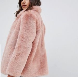 NWT asos pink faux fur coat